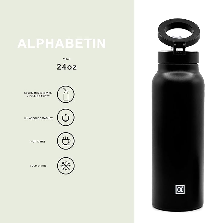 Magsafe compatible insulated water bottle with magnetic phone holder stainless steel 24oz hot 12h & cold 24h 360 rotate double wall stainless steel magnetic water bottle phone mount with straw