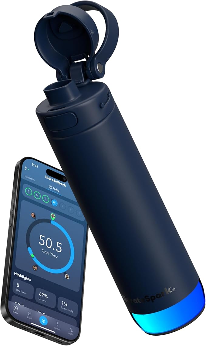 HidrateSpark PRO 2 21 oz Chug – Smart Hydration Bottle with Clinically Accurate Water Tracking & Extended Battery Life – Syncs with Apple Health, Fitbit, Smart Rings & Watches - Navy
