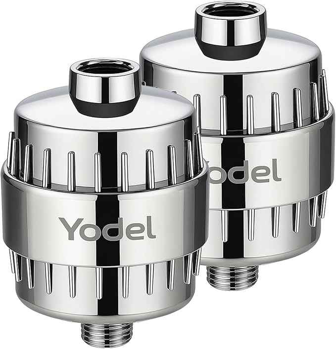 Yodel Shower Filter 2 Pack Chrome - Hard Water Softener, 99% Removes Chlorine & Impurities, Improves Skin & Hair Condition, Universal Fit for Shower Heads