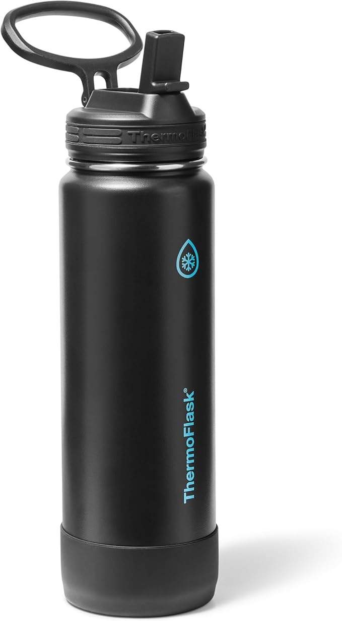 ThermoFlask 24 oz Double Wall Vacuum Insulated Stainless Steel Water Bottle with Straw Lid, Electric Eclipse