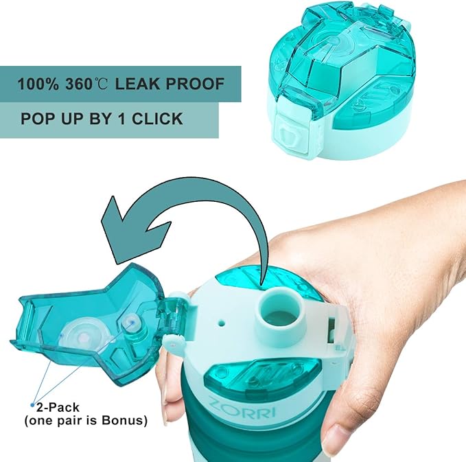 ZORRI Sports Water Bottle, 400/500/700ml/1L, BPA Free Leak Proof Tritan Lightweight Bottles for Outdoors,Camping,Cycling,Fitness,Gym,Yoga- Kids/Adults Drink Bottles with Filter, Lockable Pop Open Lid