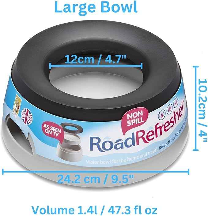 Prestige Pets Road Refresher™️ - Cat and Dog Water Bowl Dispenser - No Spill Water Bowl for Dogs and Cats - Travel Cat Bowl or Dog Bowl - Grey - Large