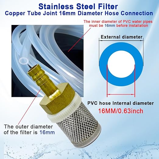 16mm Inline Strainers Filter Copper Tube Joint 16mm Diameter Hose Connection, Garden, Swimming Pool, Fish Tank Hose Filter, Suction Strainers Used to Remove Debris and Reduce Solid Entry