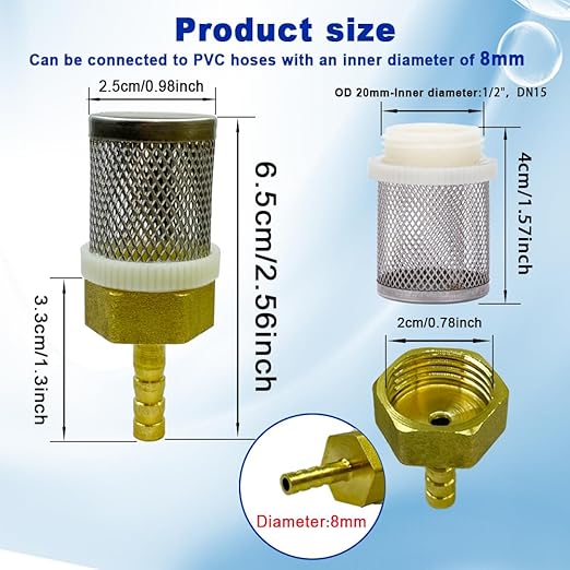 8mm Inline Strainers Filter Copper Tube Joint 8mm Diameter Hose Connection, Garden, Swimming Pool, Fish Tank Hose Filter, Suction Strainers Used to Remove Debris and Reduce Solid Entry