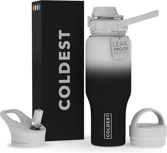Coldest Sports Water Bottle - 3 in 1 Lids (Chug, Straw, Handle) - Insulated Stainless Steel Tumbler with Handle - Vacuum Water Flask Cup, Valentines Gifts for Him Her (36 oz, Hyperspace)