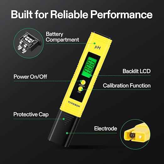 VIVOSUN Digital pH Meter, 0.01pH High Accuracy Pen Type pH Tester for Hydroponics, Household Drinking, Pool and Aquarium, Yellow, UL Certified