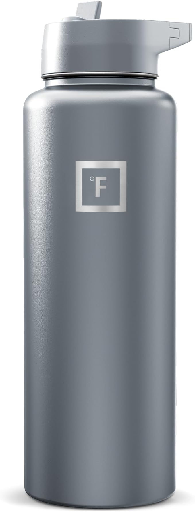 IRON °FLASK Camping & Hiking Hydration Flask with Straw, Wide Mouth Insulated Stainless Steel Sports Water Bottle - Graphite 40 oz - Straw (1 Lid)