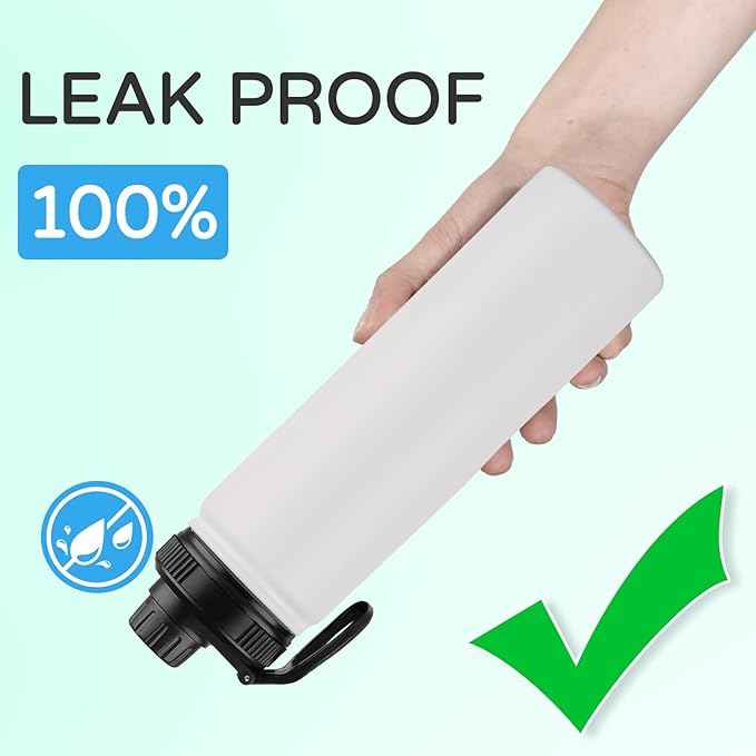 DOMICARE Insulated Water Bottle, 22 oz Vacuum Insulated Stainless Steel Reusable Sports Bottle with Straw Lid & Spout Lid for Travel, Camping, Bike, Leakproof, White, 1 Pack