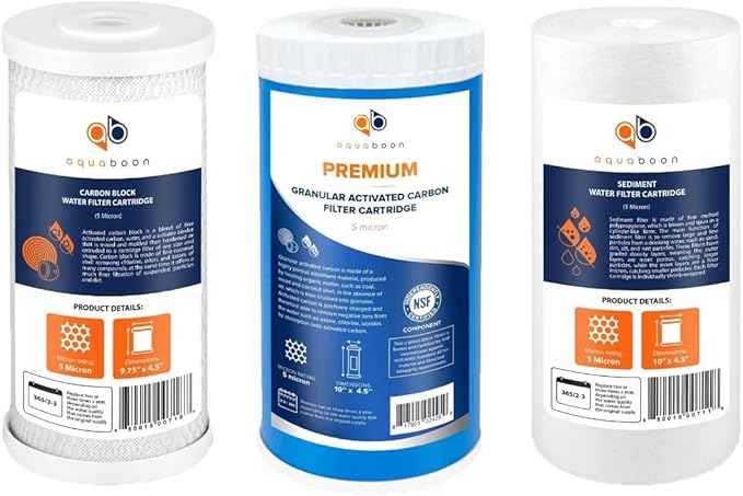 Aquaboon 5 Micron 10 x 4.5 Carbon Block Chlorine Reduction, Ganular Activated Carbon (GAC) Purification Cartrige and Sediment Water Filter - Whole House Water Filter Replacement, 1-Pack