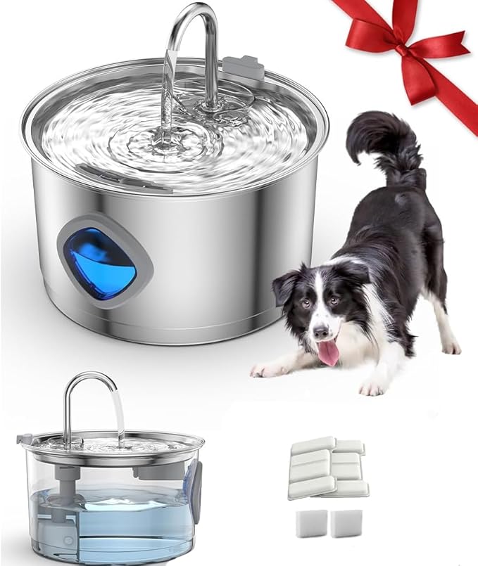 Vetiflow - Vetiflow Water Bowl, Set It Once - Fresh Water 24/7, 100% Safe for All Dogs, Vetiflow Dog Bowl with Always Clean, Never Slimy, 108oz Stainless Steel Water Fountain (1pc, 4 Filter)