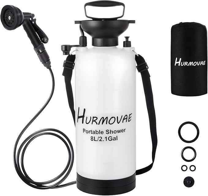 2.1 Gallon/8L Portable Shower–10 Spray Modes, Nylon Insulated Sleeve & No Electric Needed, Beach Shower for Surfing, Travel & Hiking, Portable Water Sprayer, White