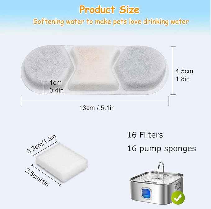 12 Pack Dog Water Fountain Filters Fit for WF120 Large Dog Water Bowl Dispenser 410oz/3.2Gal/12L Automatic Pet Fountain