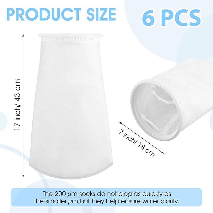 6 Pcs High Flow Filter Media Bag - Drawstring Filter Sock Rectangle Filters Sock, Aquarium-Filter Bags for Fish Tank Freshwater Saltwater Aquariums (White)