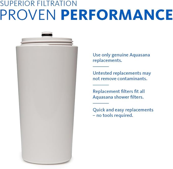 Aquasana Shower Water Filter System Replacement Cartridge - Filters Over 90% of Chlorine - Carbon & KDF Filtration Media - Soften Skin and Hair from Hard Water - AQ-4125