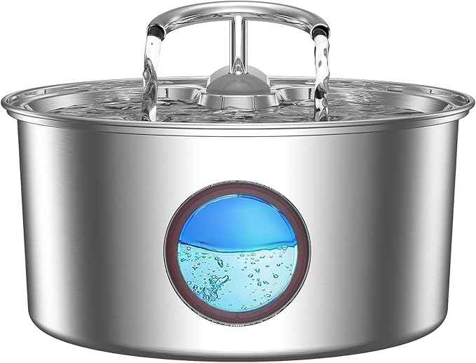 Tomxcute Cat Water Fountain Stainless Steel - 108oz/3.2L Cat Fountain for Drinking,Cat Drinking Fountain with Water Level Window,Smart Pump, Filters for Cats, Dogs, Multiple Pets