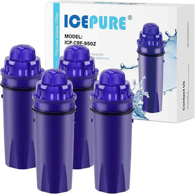 ICEPURE CRF950Z Replacement for PUR Pitcher Water Filter, CRF-950Z, PPF900Z, PPF951K, PPT700W, CR-1100C, CR1100CV, DS-1800Z, PPT711W, PPT711B, PPT111W and More PUR Pitcher and Dispensers System, 4PACK