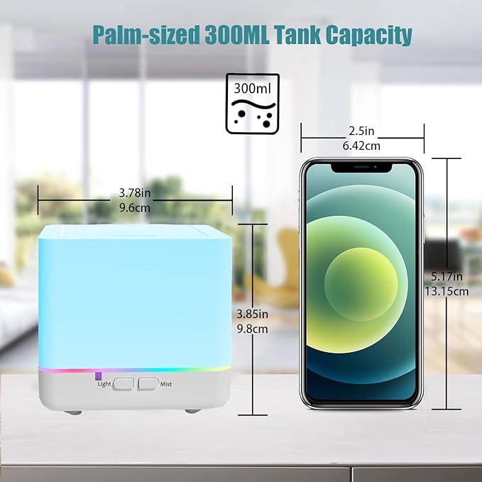 Diffuser 300ml x2Pack Set + 4 Essential Oils White Cute Humidifier with Adjustable Mist Mode,Auto Off,7-Colors Night lignts 3 in 1 Aroma Diffuser for Bedroom/Office/Home（2Pack wyk+4JY）