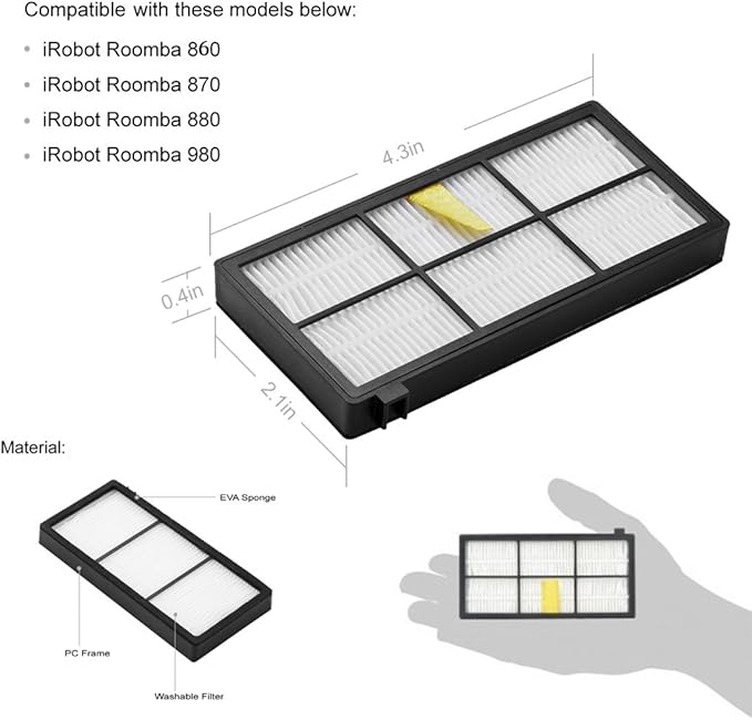 Replacement for iRobot Roomba Filters 960 981,15 Packs 800 and 900 Series Hepa Filters for Roomba 960 980 870 880 960 877 871 880 890 891 805 Robotic Vacuum Parts - AquaVibe