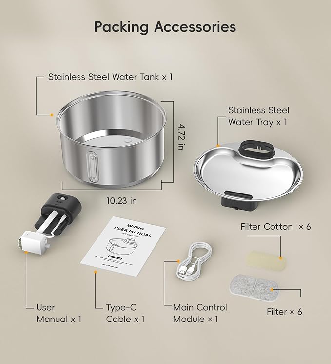 Stainless Steel Cat Water Fountain, 186fl.oz/1.45Gal Wireless Dog Water Fountain Battery Operated, Pet Water Dispenser Cordless for Cats & Dogs Indoor