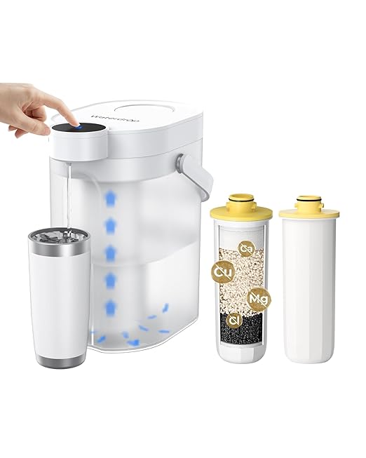 Waterdrop Rechargeable Water Filter Dispenser, 5-Stage Long-Life Instant Electric Powerful Pitcher, Reduce 70+ Contaminants, Soften Water, 15-Cup Countertop Water Filtration System, with 2 Filters