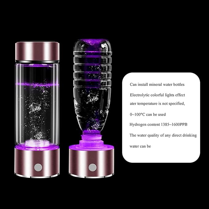 Hydrogen Water Generator Ionizer Hydrogen Alkaline Water Bottle Machine Maker Portable PEM Technology Make Hydrogen Content Up to 800-1200 PPB USB Rechargeable Colorful Lights 450ML