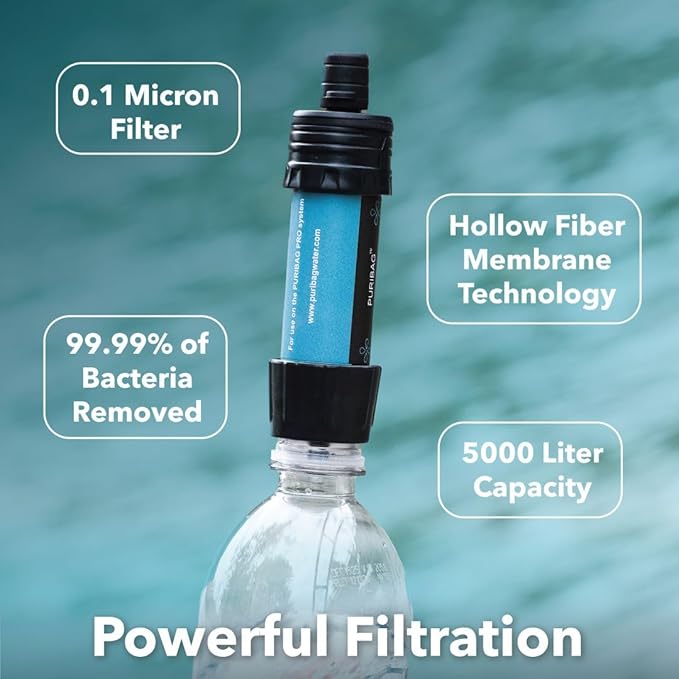 Puribag Adventure Bladder: 2 Liter Hydration Bladder with Filter - Replacement Backpack Water System Compatible with Other Daypack Hydration Systems, Water Bladder for Backpacking, Hiking & Biking