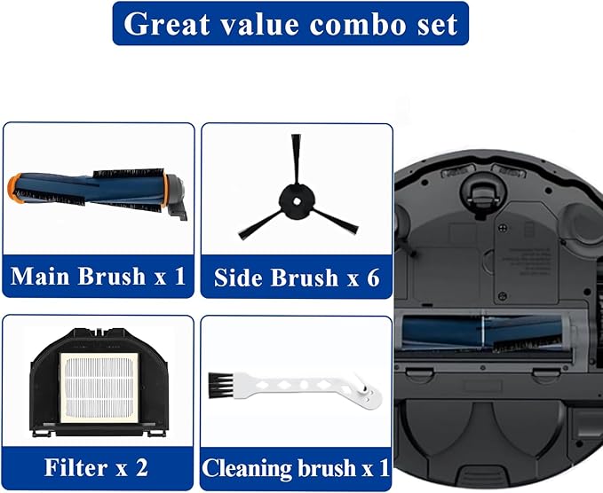 Vacuum Replacement Parts Accessories Kit Compatible With Shark RV2310AE Matrix Robot Vacuum Cleaner, 1 Main Brush, 2 HEPA Filters, 6 Side Brushes, 1 Cleaning Brush 10 Pack - AquaVibe