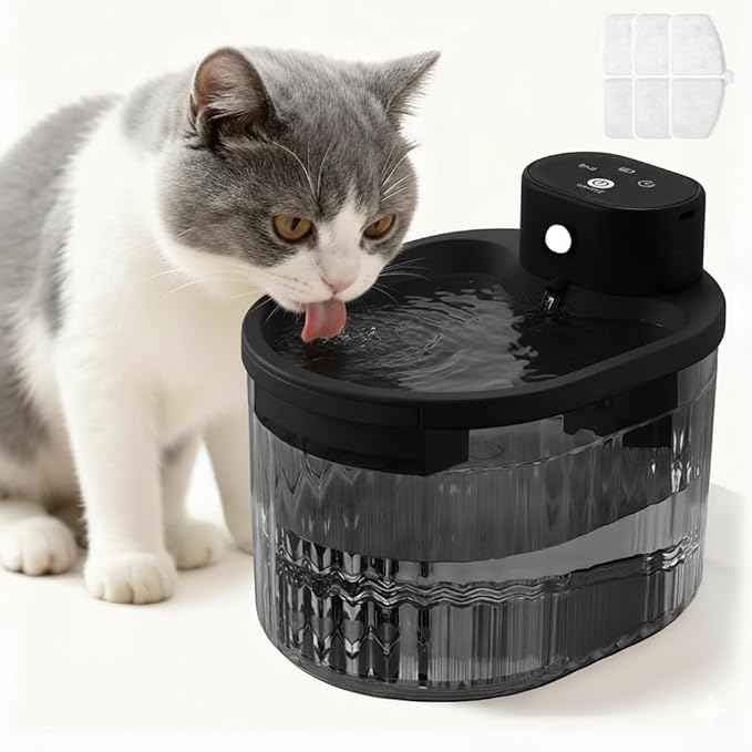 Wireless Cat Water Fountain with Motion Sensor, Automatic Cordless Quiet Pump Pet Fountain Battery Operated 102oz/3L Dog Water Bowl Dispenser with 3 Filters Black