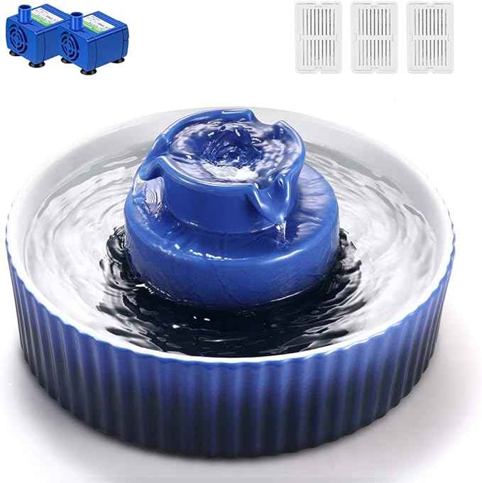 Ceramic Cat Water Fountain, 2.1L/71oz Cupcake Cat Fountain for Dog and Cat Indoor, 2 Ultra Quiet Pumps(Royal Blue)