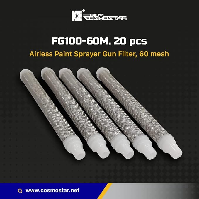 Cosmostar FG100-60M, 20 pcs Airless Paint Spray Gun Filter 60 Mesh, Compatible with Wagner/Titan Airless Gun