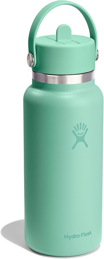 Hydro Flask Water Bottle - Insulated Stainless Steel - Wide Mouth Flex Straw Lid, Non Spill, Leakproof and Refillable in 32 Oz Mermaid Green
