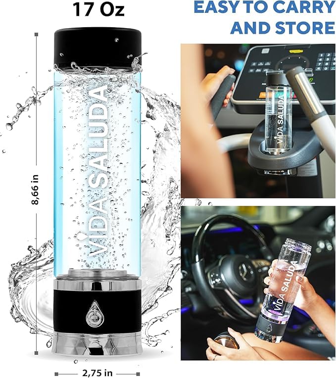 Hydrogen Water Bottle Generator 500ml Portable SPE PEM Hydrogen Rich Water Maker with Titanium Platinum Plates Fast Rechargeable Ionized Water Bottle for Home Travel Gym Hydration