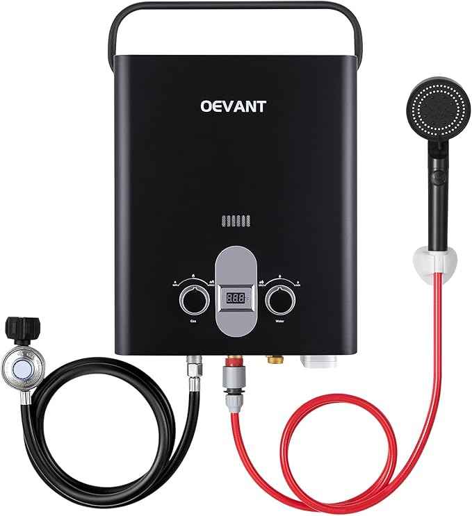 Propane Water Heater, 1.32 GPM 5L Portable Tankless Water Heater with Overheating Protection, Upgrade Screw-free Back Shell, Instant Hot Water for RV Camping, Outdoor Shower (BLACK)