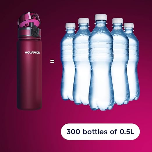 AQUAPHOR City Filtered Water Bottle in Tritan BPA-free - Portable with Integrated Water Purifying Filter 500 ml - Ruby Red