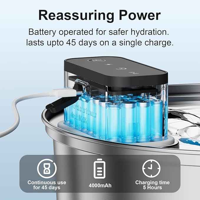 Casfuy PWL-008 Wireless Smart 3-Mode Stainless Steel Cat Water Fountain, 108-oz