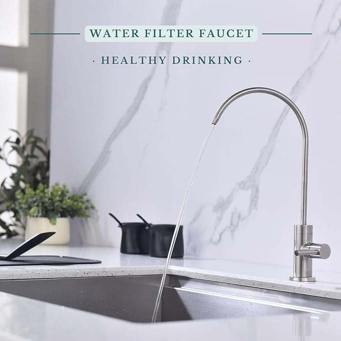 Drinking Water Faucet for Kitchen Sink SUS304 Stainless Steel Water Filter Faucet RO Reverse Osmosis Filtration Bar Sink Brushed Nickel, WF1-BN