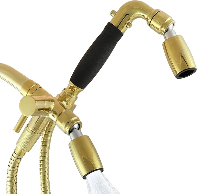 High Sierra® Lead-Free Metal 3-way Combo Shower Kit. Built in Diverter Valve Effortlessly Diverts Flow from the Fixed Shower Head to the Handheld and back - Low Flow 1.8 GPM-Polished Brass