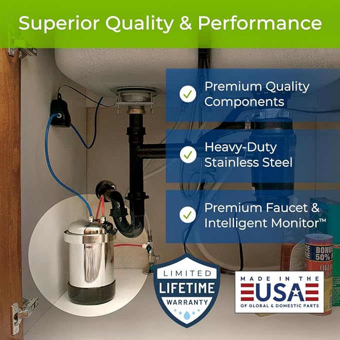 WaterChef U9000 Premium Under-Sink Water Filtration System w/Intelligent Monitor & Designer Series Faucet (Oil Rubbed Bronze), NSF/ANSI Certified for 78 Contaminants, 1,000 Gal, Stainless, Made in USA