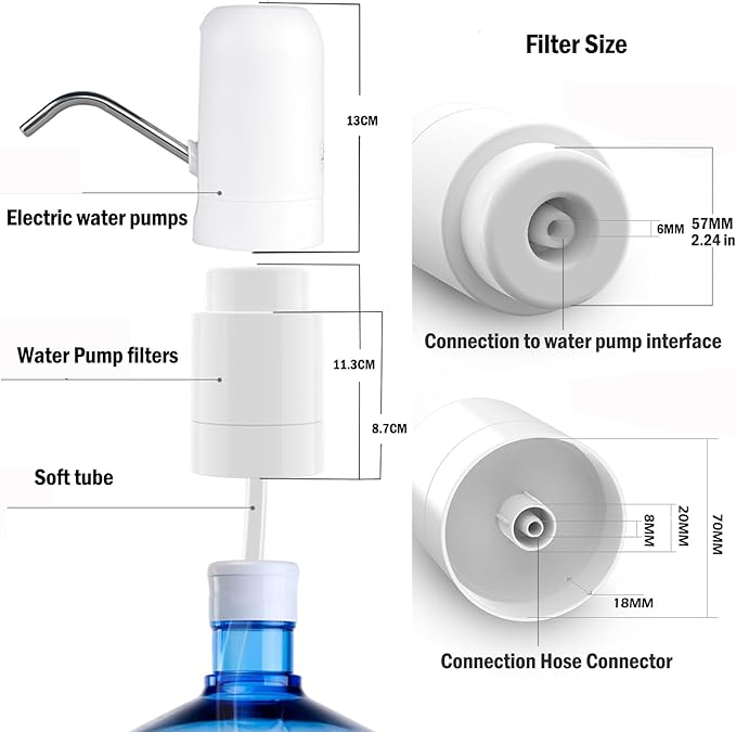 CoolWAY Gallon Bottle Electric Pump Filter - Portable Water Dispenser for Camping, Outdoors, Home and Office，5 Gallon Water jug Dispenser with Filter