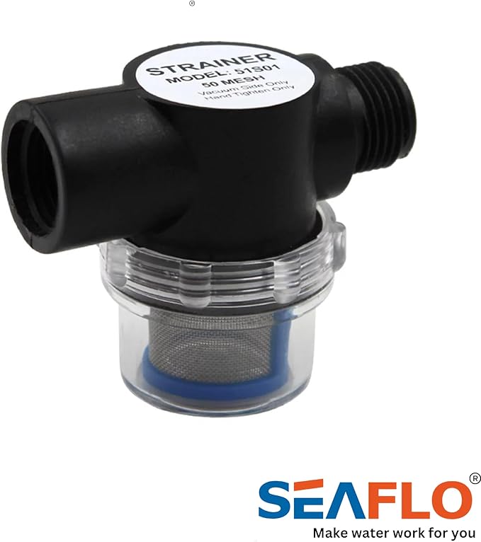 SEAFLO Water Pump Inline Strainer Filter (MN:51S01) - 1/2" NPSM Inlet/Outlet - RV Replacement- Compatible, Shurflo, and WFCO Pumps (01-Pack)