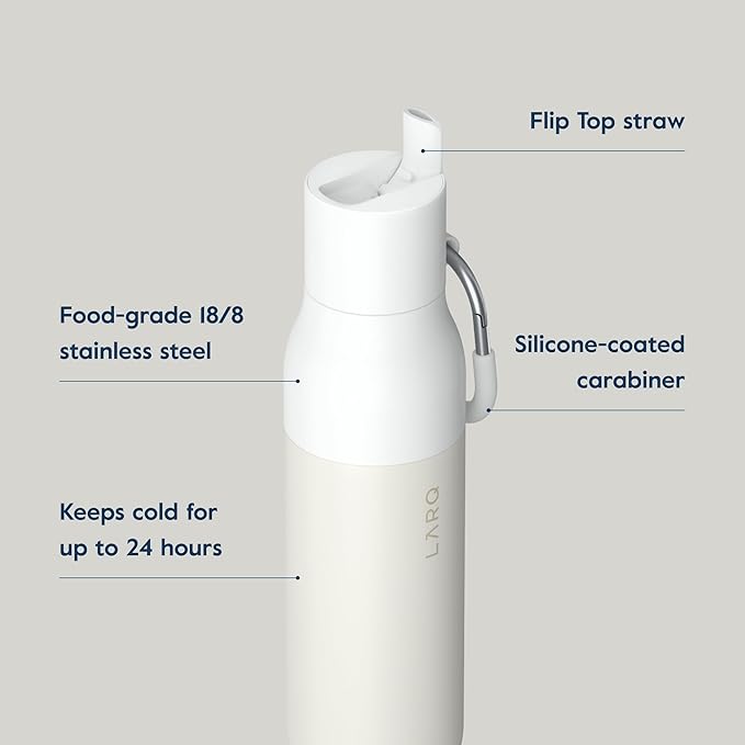 LARQ Flip Top 25 oz Insulated Stainless Steel Water Bottle With Straw | Thermos, BPA Free | Reusable Bottle for Sports, Gym, Travel | Keeps Drinks Cold 24 Hours, Granite White