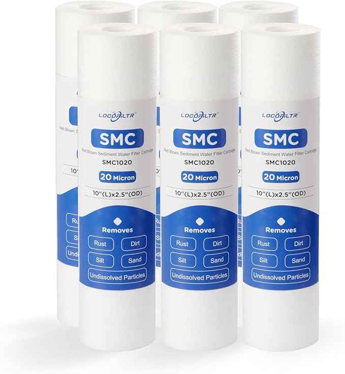 Whole House 20 Micron 10" x 2.5" Spun Polypropylene Sediment Well Water Filter Cartridge Replacement for FXUSC, P25, PD-25-934, SDC-25-1020, FPMB20-978, PWMB10M20, FP120 & 10-inch RO Unit (Pack of 6)