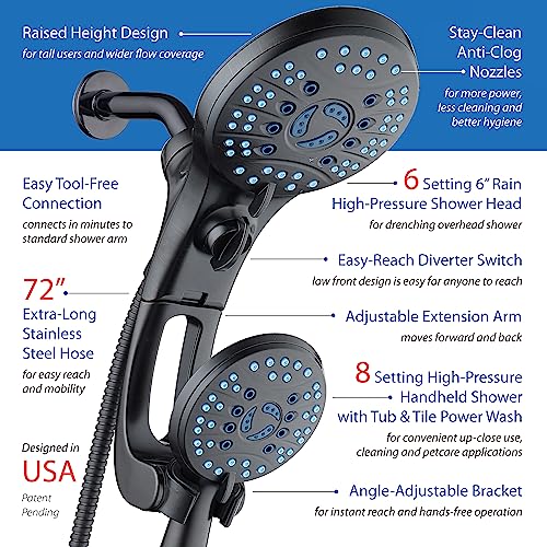 AquaCare 50 mode High Pressure Shower Head Combo with Arm & Dual Power Wash