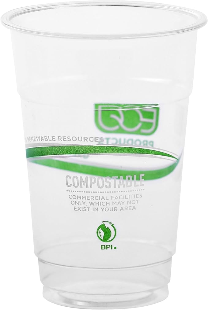 ECO PRODUCTS GreenStripe Clear Compostable 10oz PLA Plastic Cups, Pack of 50, Disposable Renewable Plant-Based Cold Cups, For Cold Drinks & Snacks, BPI Certified, ASTM Compliant.
