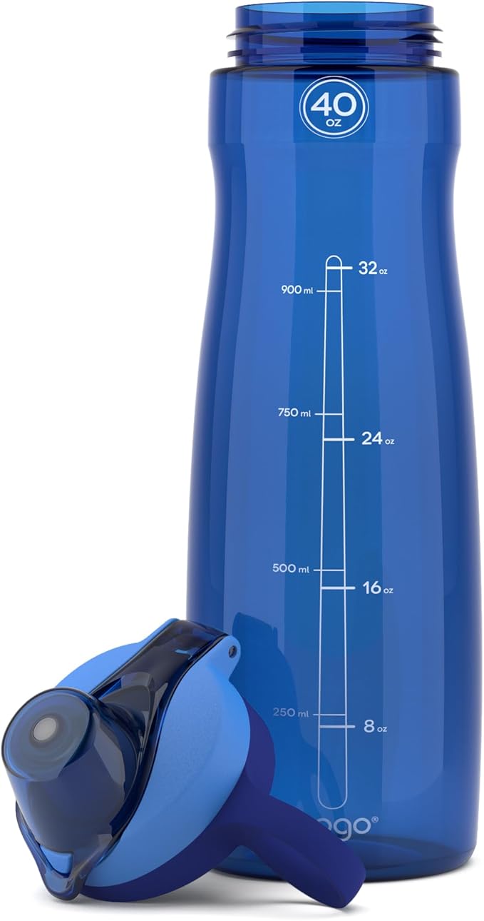 Pogo BPA-Free Plastic Water Bottle with Chug Lid, 40 Oz, Blue