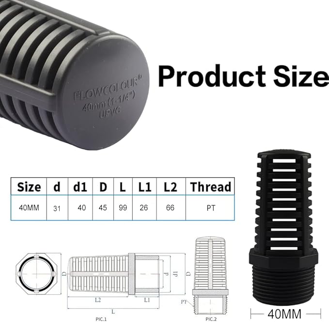 TOMEX 1-1/4 Inch Threaded Suction/Overflow Strainer, Screen Strainer 1-1/4 Inch (2 Pack)