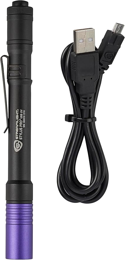 Streamlight 66149 Stylus Pro USB 400nm UV Rechargeable Penlight with - Cord and Nylon Holster, Black