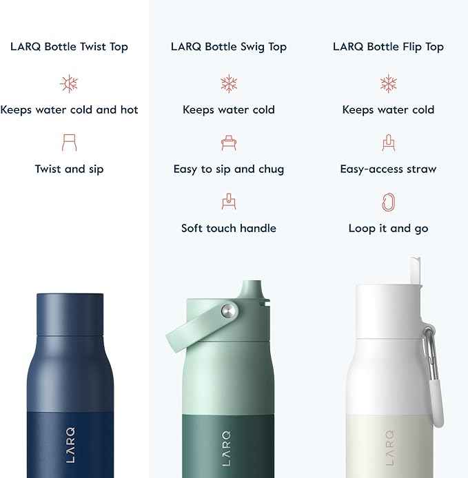 LARQ Bottle Twist Top 25 oz - Insulated Stainless Steel Water Bottle | BPA Free | Reusable Water Bottle for Camping, Office, and Travel | Keep Drinks Cold and Hot, Monaco Blue