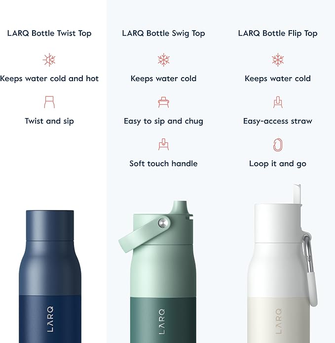 LARQ Twist Top 17 oz - Insulated Stainless Steel Water Bottle | BPA Free | Reusable for Camping, Office, and Travel | Keep Drinks Cold and Hot, Monaco Blue