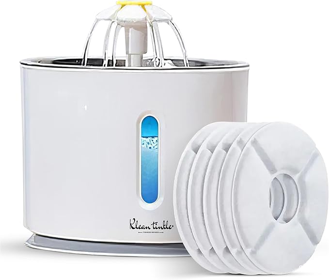 LED Automatic Pet Drinking Fountain Dispenser Bowl 2.4L (80 oz) Large Capacity White Cat Fountain with 5 Filters - 5 Month Supply - Small dog Fountain - Quite Design is Safe with Adjustable Water Flow